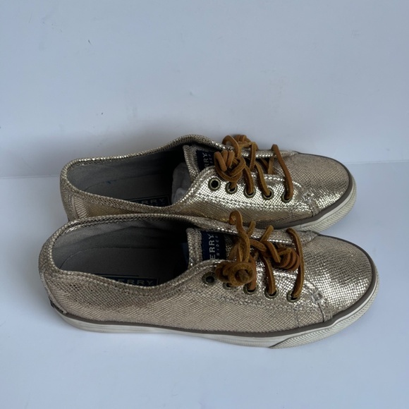 Sperry Crest Vibe Leather Reptile Gold Leather Barrel‎ Lace Cushioned Sneaker - Picture 2 of 11